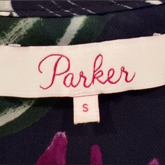 Parker Gardenia Nights Navy Floral silk blend blouse ruffle peplum detailing - Picture 5 of 10